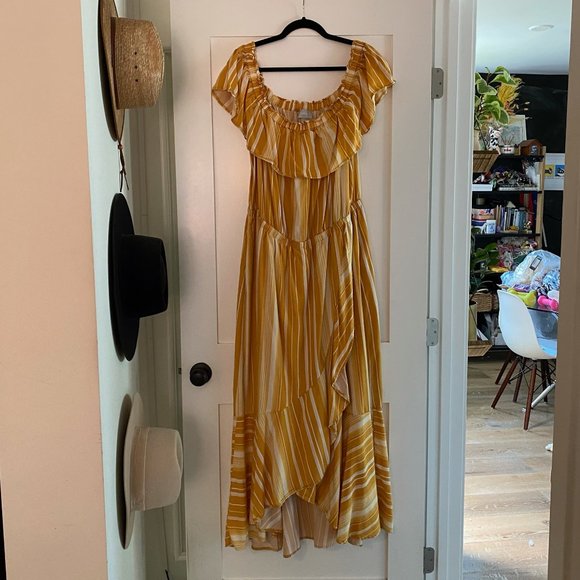 Ryllace Dresses & Skirts - Ryllace Yellow Striped Off Shoulder Dress